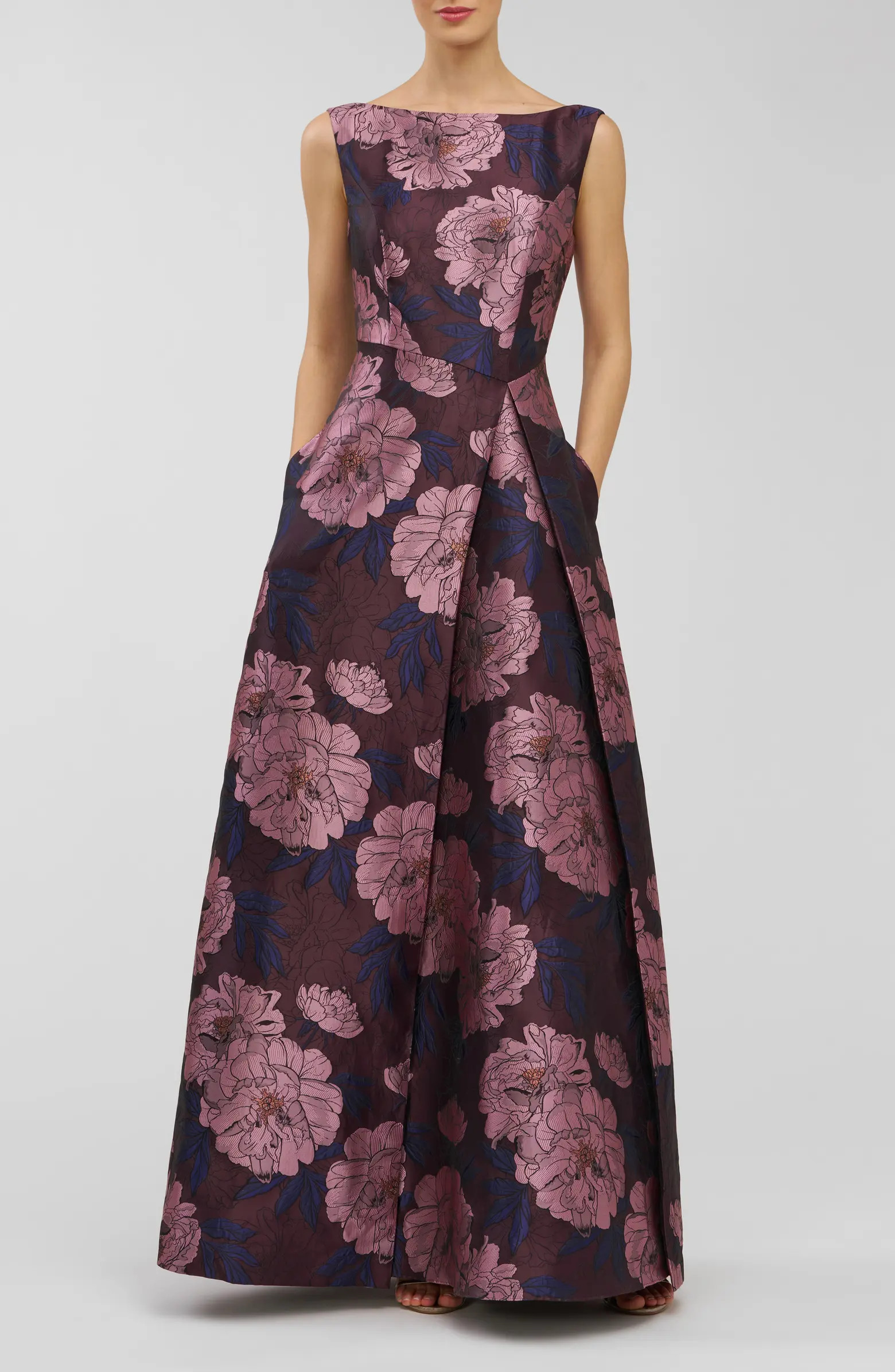 Caitlin Metallic Floral Jacquard Sleeveless Gown | Nordstrom
