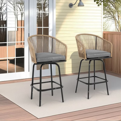 PAGED Outdoor Dining Chairs Set of 2 Rattan Patio Chairs with Armrests, Backrest for Balcony, Patio, Pool, Lawn, Gray | Target