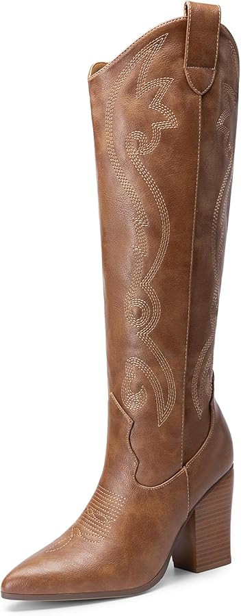 DREAM PAIRS Cowboy Boots for Women Cowgirl Knee High Boots Comfortable Pull On Zipper Chunky Heel... | Amazon (US)