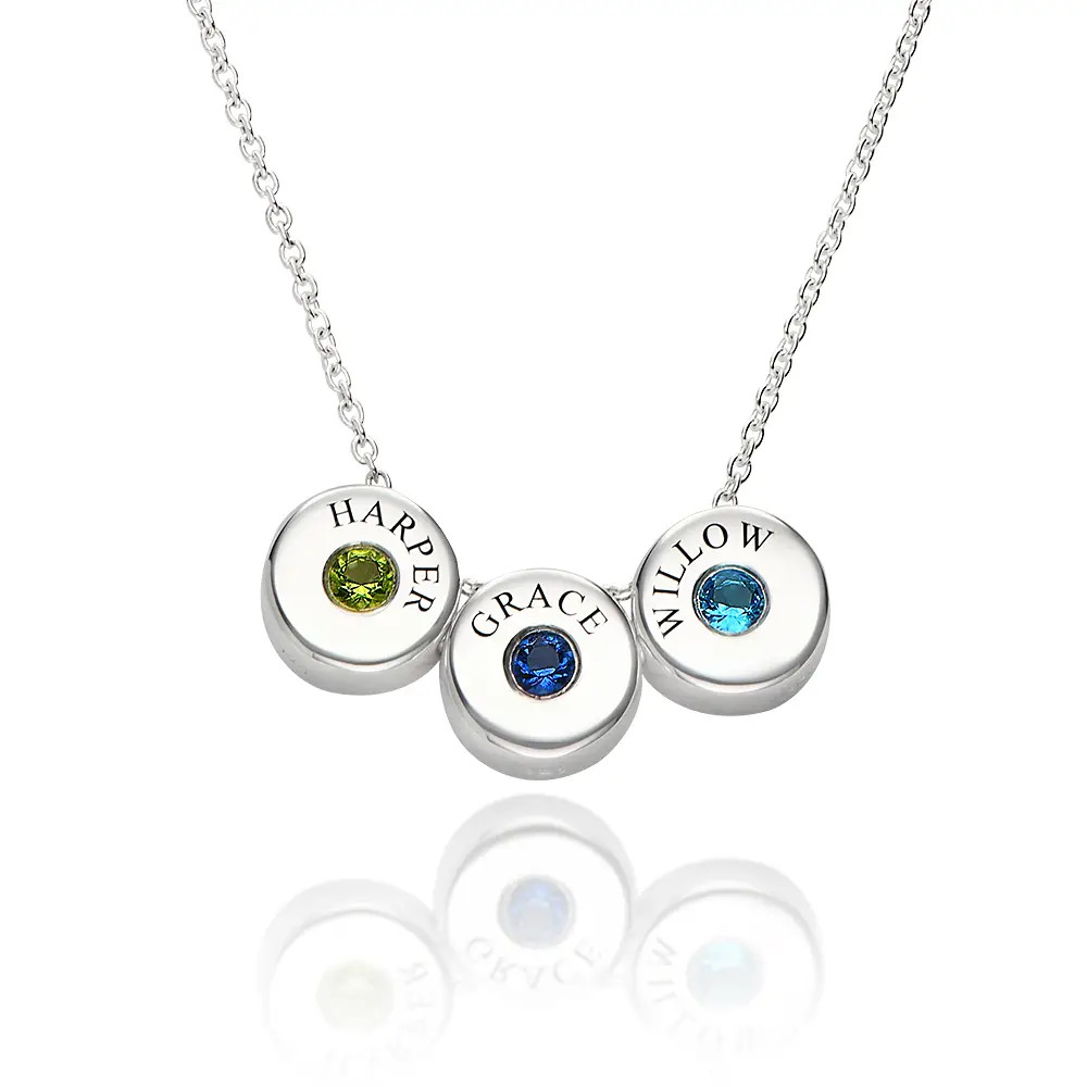 Nova Birthstone Necklace with Engraved Names in Silver | Theo Grace
