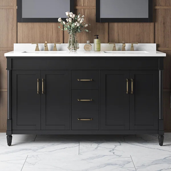 60'' Double Bathroom Vanity with Engineered Marble Top | Wayfair North America