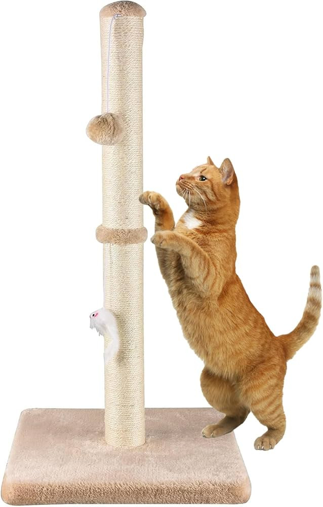 MeowHomm 32” Tall Cat Scratching Posts for Indoor Cats Adults with 2 Hanging Ball, Large Cat Sc... | Amazon (US)