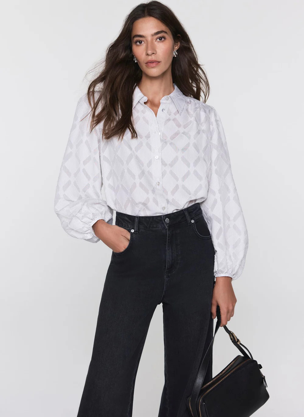 Grey Diamond Striped Jacquard Shirt | Mint Velvet