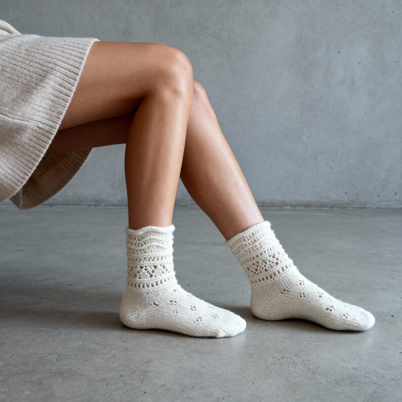 Handmade Wool Lace Socks – Soft, Breathable, Natural Comfort | Etsy (US)