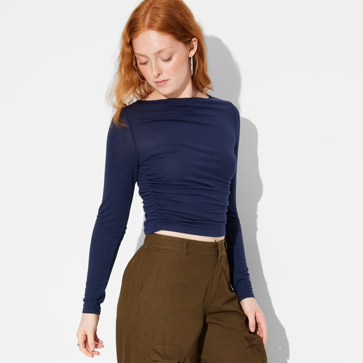 Women's Long Sleeve Boat Neck Ruched Top - Wild Fable™ | Target