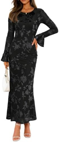 ZESICA Women's Fall Bell Long Sleeve Wedding Guest Dresses | Amazon (US)