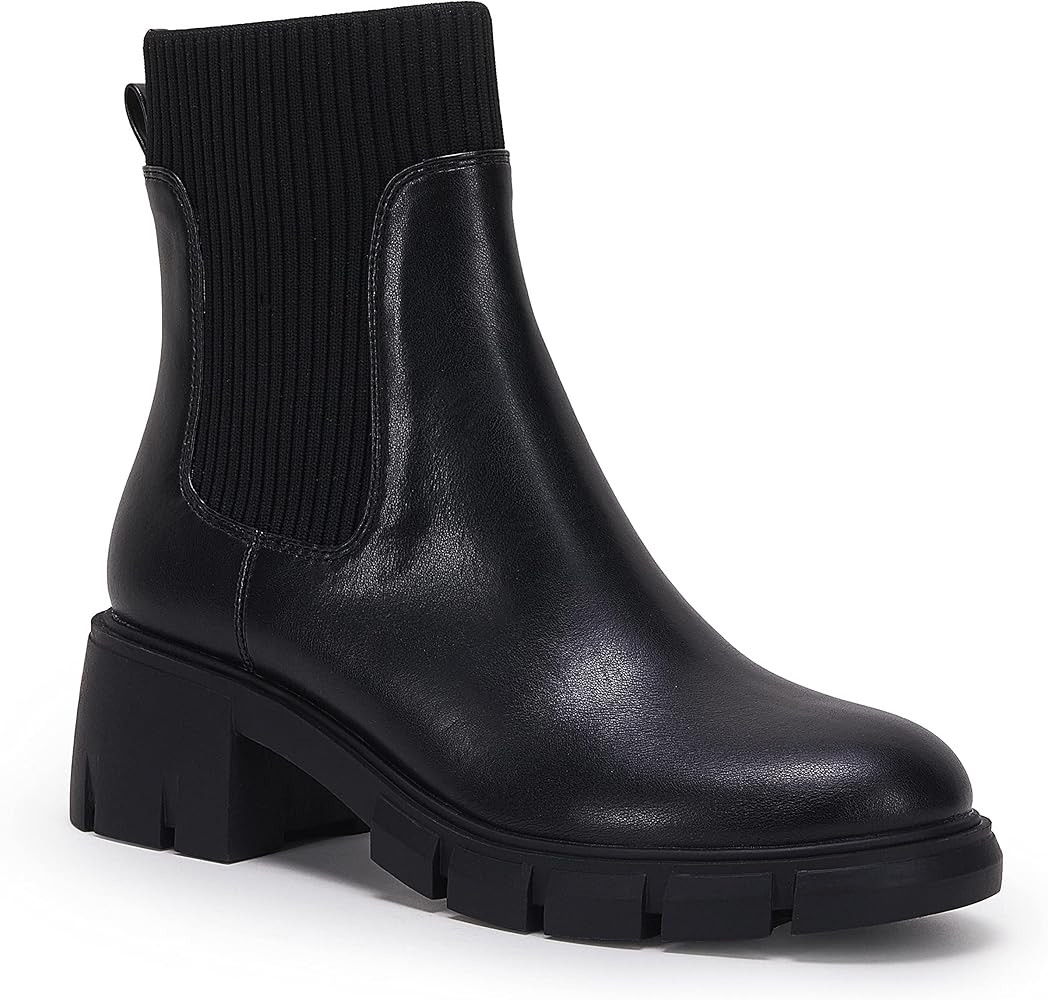 Womens Platform Ankle Boots Elastic Chunky Block Heel Chelsea Booties Lug Sole Non-Slip Combat Sh... | Amazon (US)