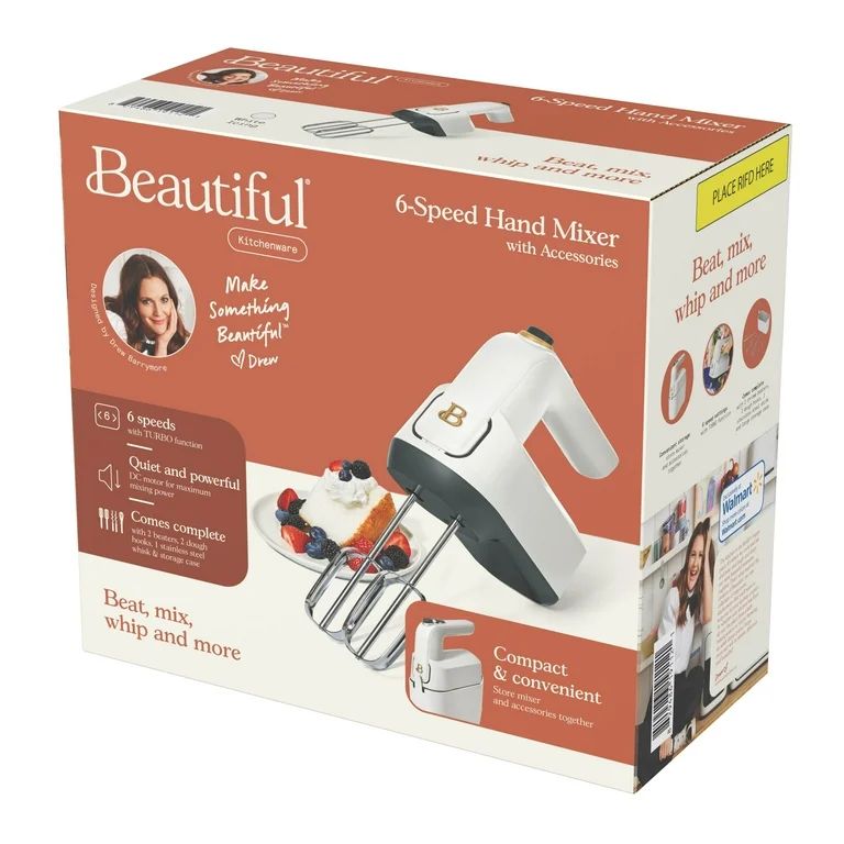 Beautiful 6-Speed Electric Hand Mixer, White Icing by Drew Barrymore | Walmart (US)