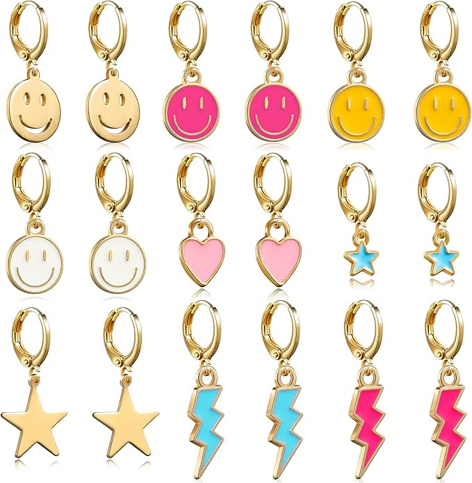 LieToi 9 Pairs Earrings for Women Gold Hoop Dangle Earrings Charms Trendy Stuff Gifts | Amazon (US)