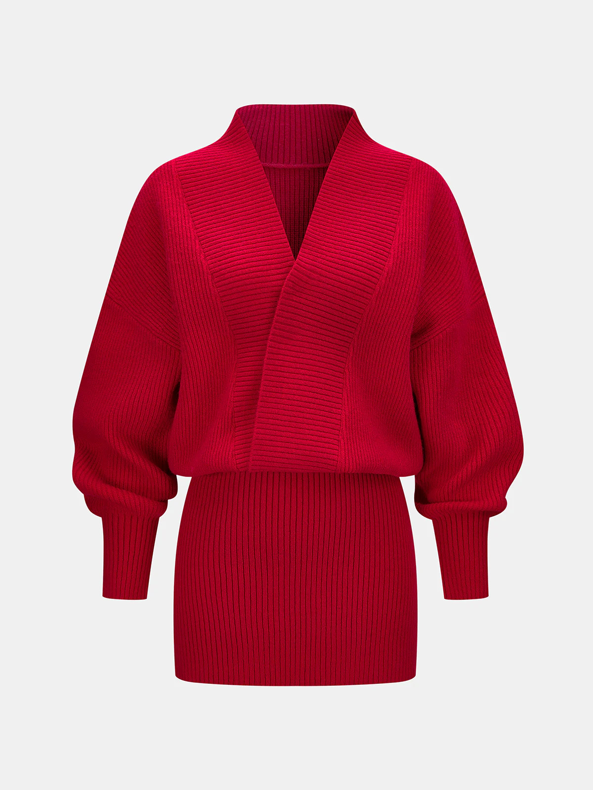 Wrap V-Neck Ribbed Knit Mini Dress | Commense