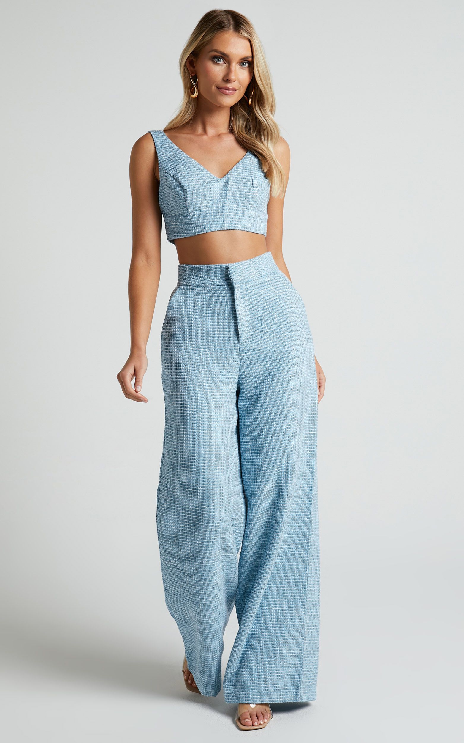 Adelaide Two Piece Set - Crop Top and Wide Leg Pants Set in Baby Blue | Showpo (US, UK & Europe)