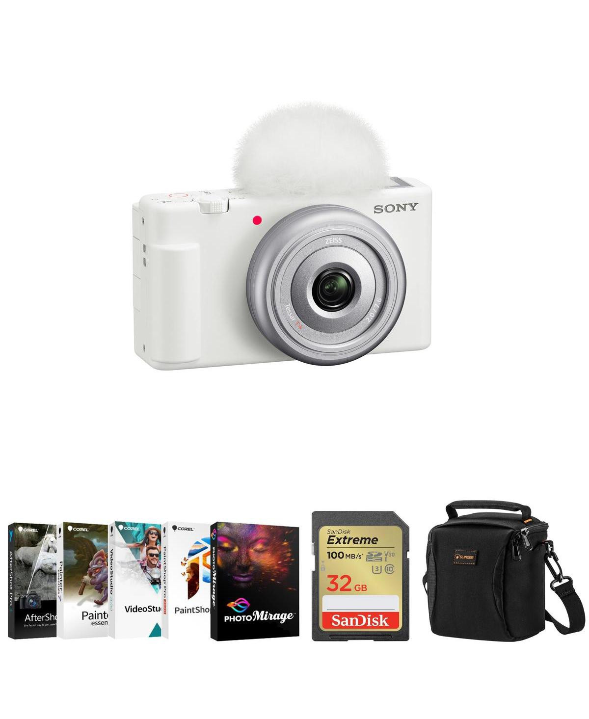 Sony Zv-1F Vlogging Camera, White Bundle with Corel Pc Software Kit, 32GB Sd Card, Shoulder Bag - White | Macy's