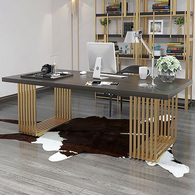 47.2" Rectangular Modern Home Office Desk with Solid Wood Table Top & Gold Frame - Office Furnitu... | Homary.com