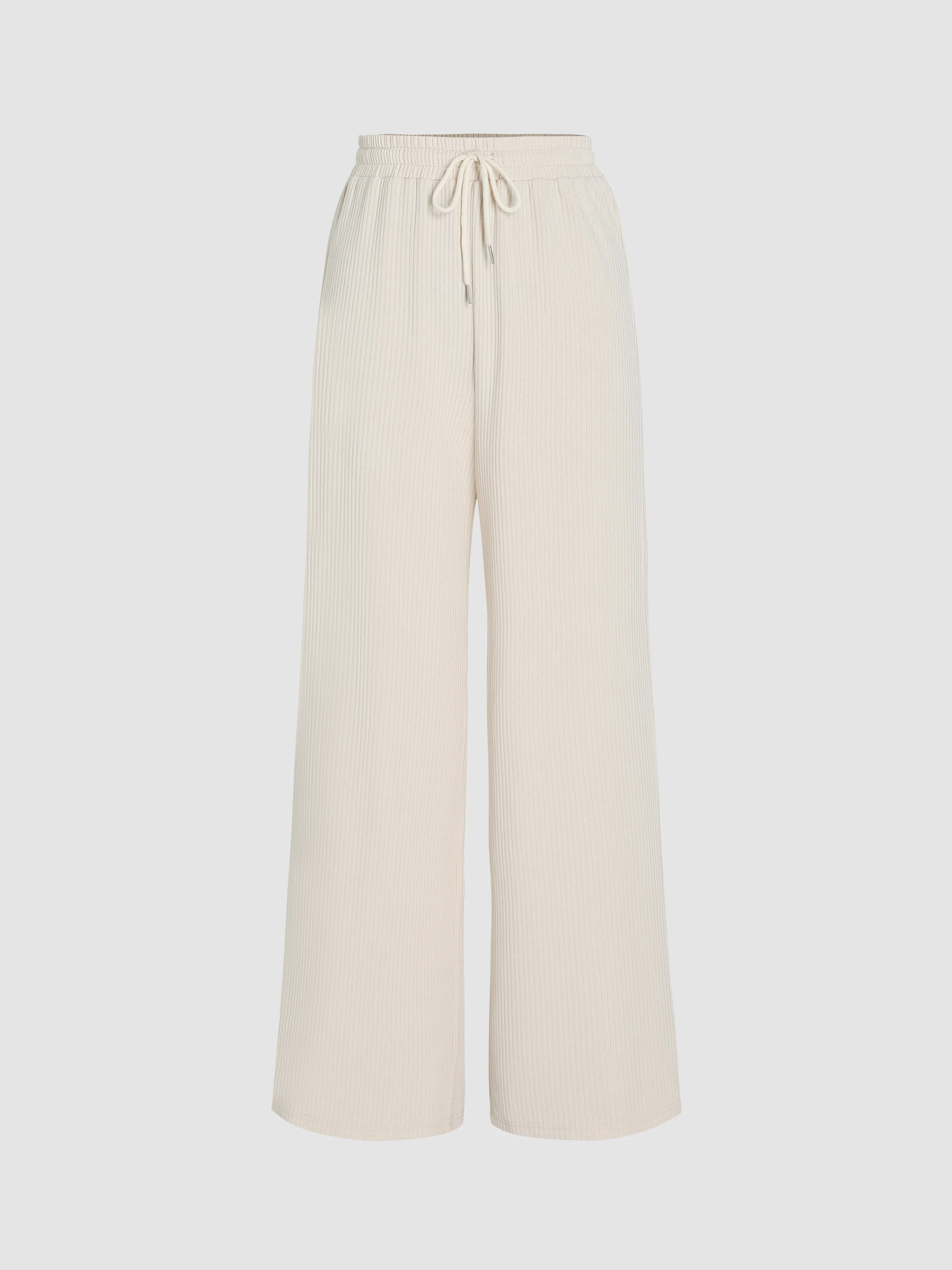 Wide Leg Pants Solid Rib Drawstring Wide Leg Pants For School Daily Casual Exhibition Coffee Shop... | Cider