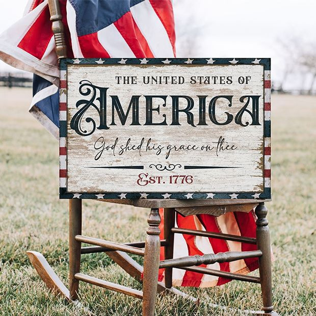 America God Shed His Grace On Thee Canvas Wall Art | Antique Farm House