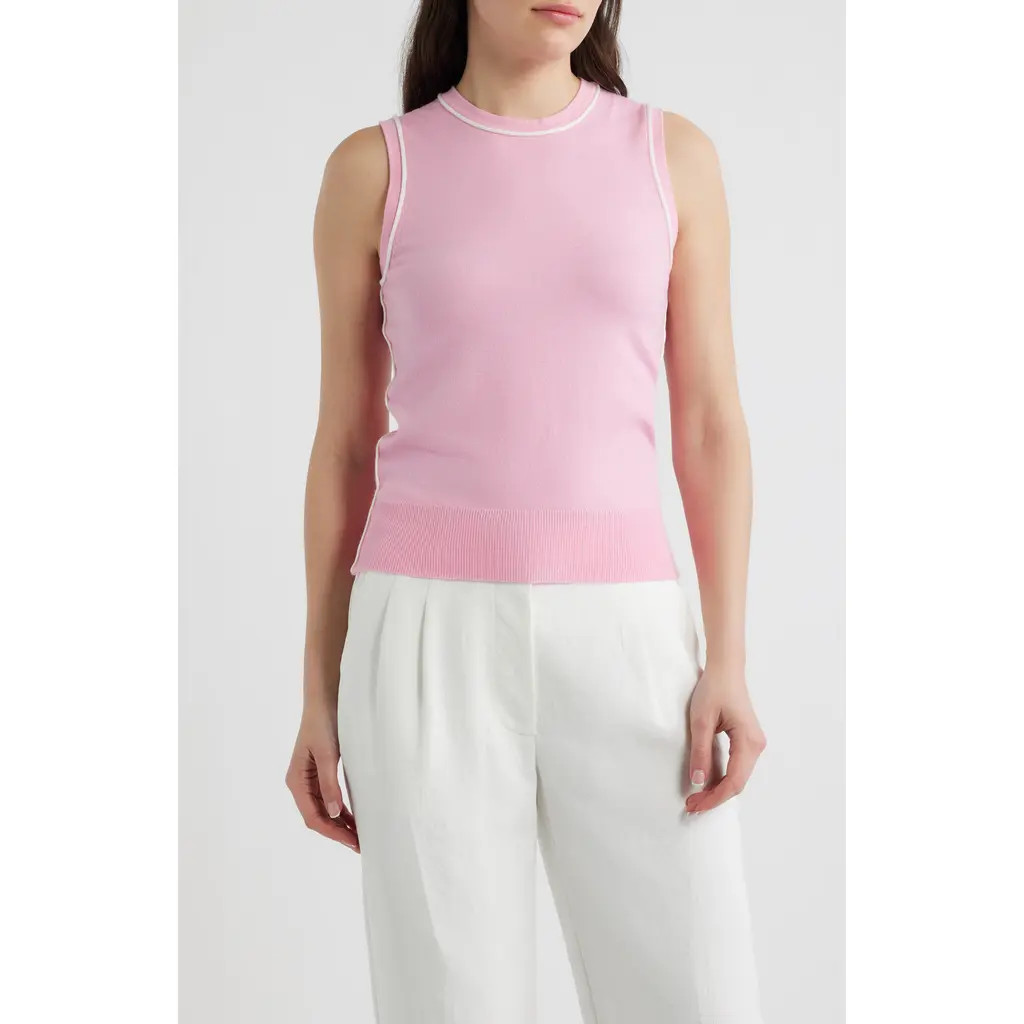 DELUC Contrast Piping Crop Tank in Pink With Ecru Details at Nordstrom, Size Small | Nordstrom