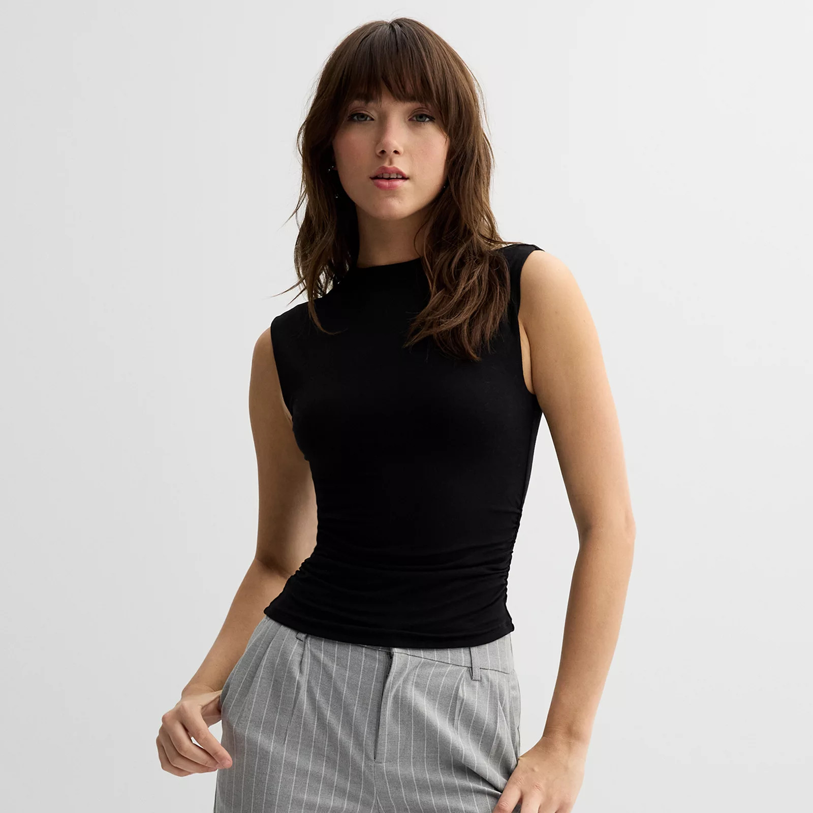 Juniors' SO® Sleeveless Mock Neck Ruched Top | Kohl's