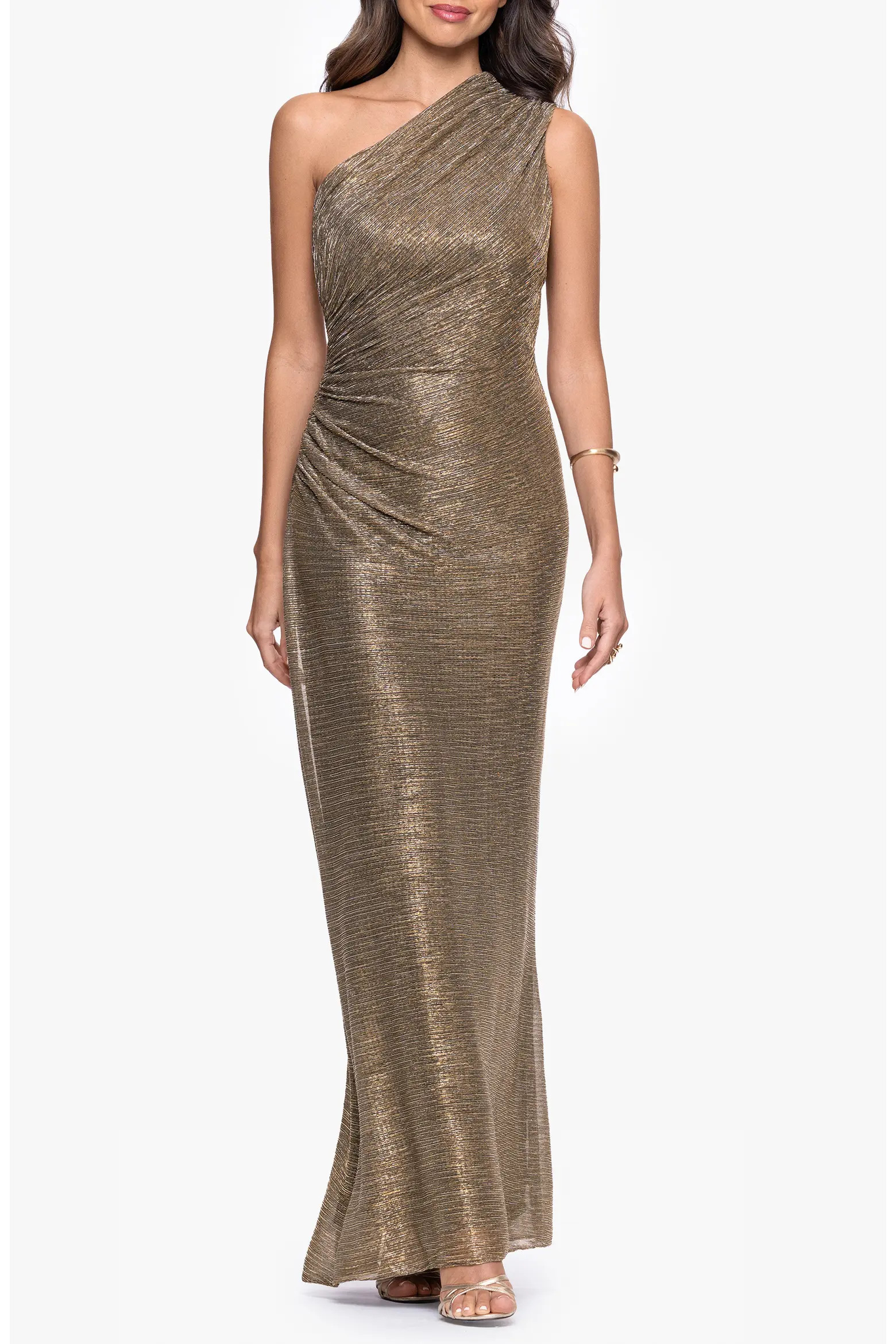 One-Shoulder Metallic Crinkled Column Gown (Women) | Nordstrom | Nordstrom