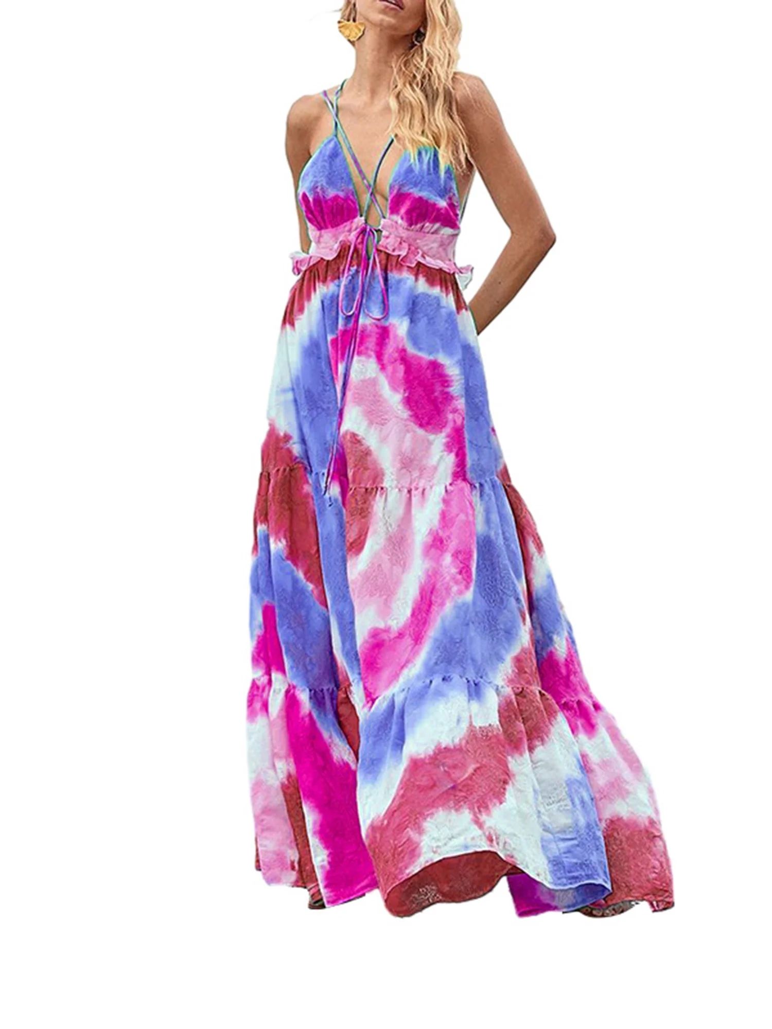 CenturyX Tie-dye Print Swing Dress with Sleeveless Backless Design for Women | Walmart (US)