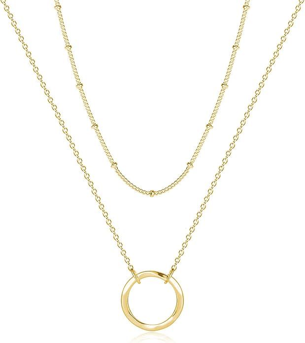 Fettero Pendant Necklace Gold Choker Layered Coin Open Karma Circle Full New Crescent Moon 14K Go... | Amazon (US)