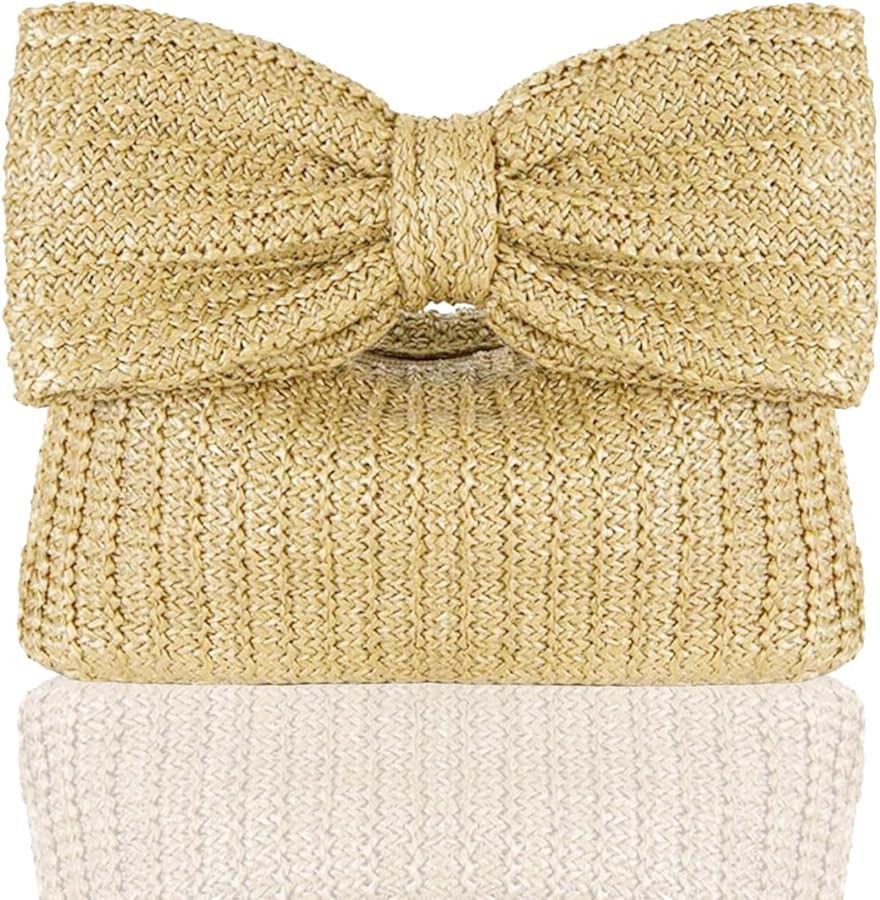 Straw Bow purse Summer Clutch Purses for Women 2024 Straw Handbag Vacation Clutch for Beach Party... | Amazon (US)