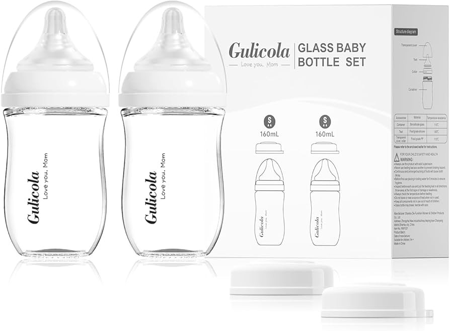 Natural Glass Baby Bottle for Breastfeeding Babies, Newborn Anti-Colic Bottle Set with Slow Flow ... | Amazon (US)