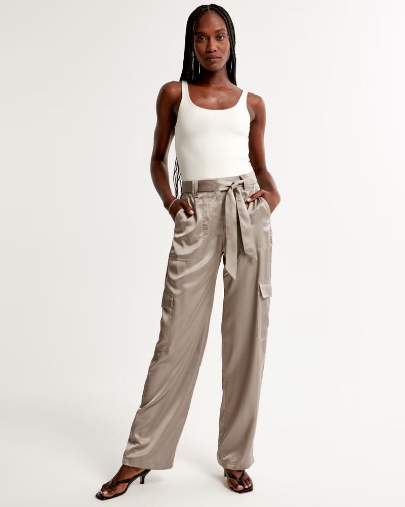 Belted Baggy Satin Cargo Pant | Abercrombie & Fitch (US)