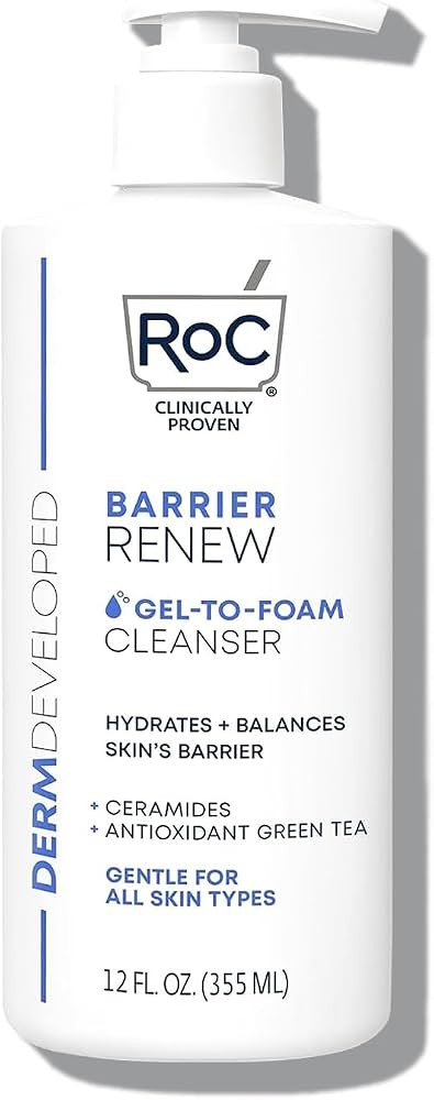 RoC Barrier Renew Gel to Foam Non Drying Cleanser with Ceramides + Antioxidant Green Tea + Glycer... | Amazon (US)