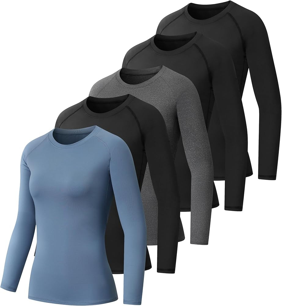 5 Pack Women's Compression Shirt Long Sleeve Workout Tops Athletic Baselayer Quick Dry Gym Yoga R... | Amazon (US)