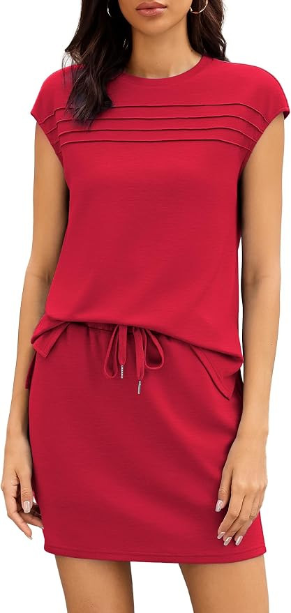 Two Piece Sets for Women Summer Skirt and Top Set Cap Sleeve Matching Drawstring Tennis Skort Out... | Amazon (US)