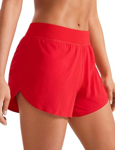 CRZ YOGA Mid Waisted Split Running Shorts for Women 4" - Comfy Mesh Liner for Workout Athletic Gym Track Quick Dry Deep Red X-Large | Amazon (US)