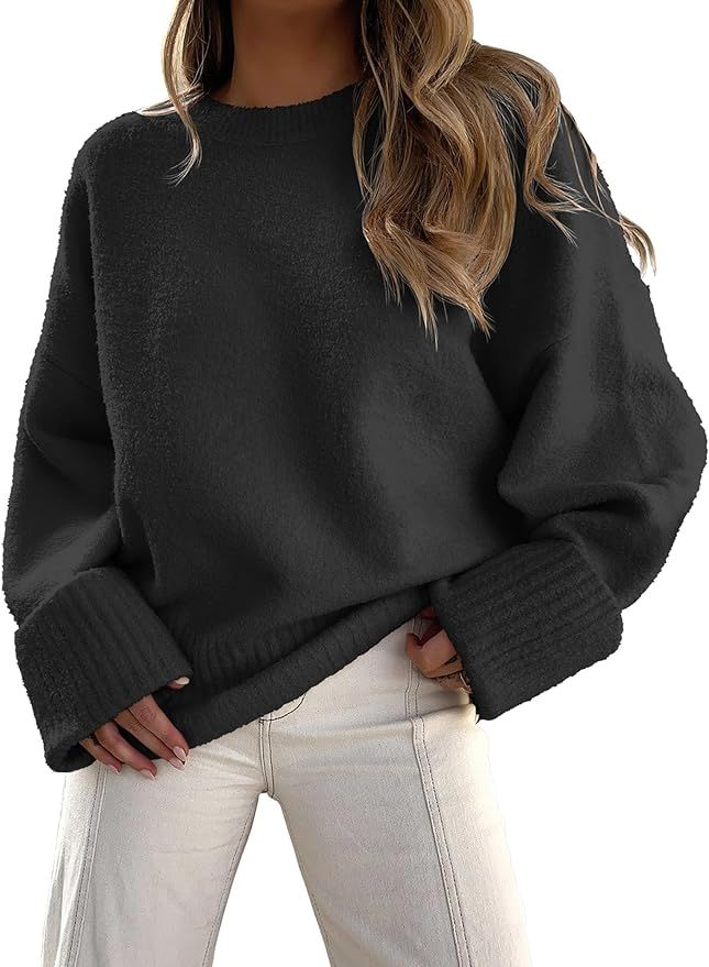 LOGENE Women's Oversized Soft Crewneck Sweaters Fuzzy Warm Knit Pullover Tops 2023 Fashion Clothe... | Amazon (US)