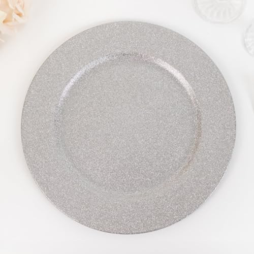 Efavormart 24 Pack | 13" Silver Glitter Acrylic Plastic Round Charger Plates | Amazon (US)
