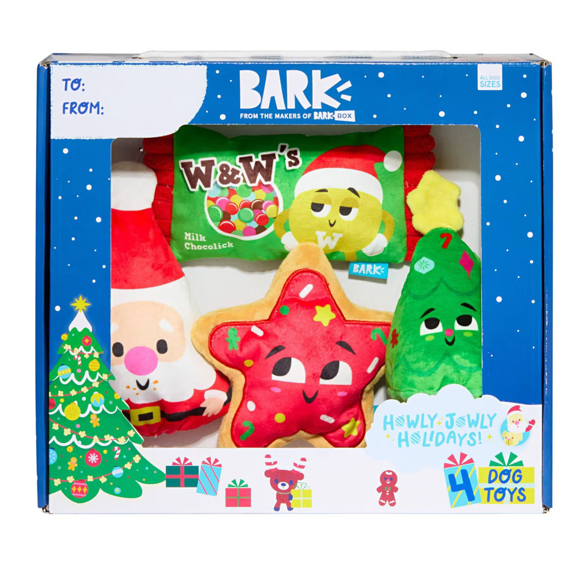BARK Howly Jowly Holidays Stocking Stuffer Box Plush Dog Toy Set - 4pc | Target
