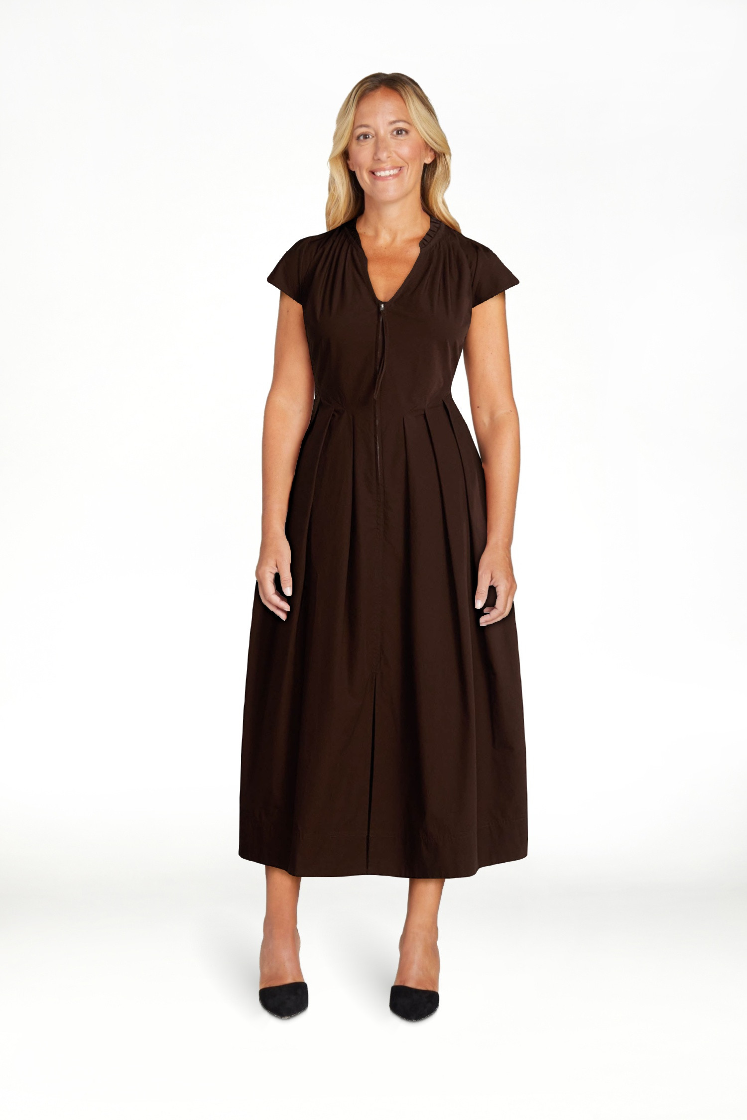 Free Assembly Women's and Women's Plus Zip Front Cotton Maxi Dress with Flutter Sleeves, Sizes XS... | Walmart (US)