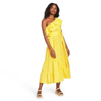 Women's Polka Dot One Shoulder Dress - Lisa Marie Fernandez for Target (Regular & Plus) Yellow/Wh... | Target