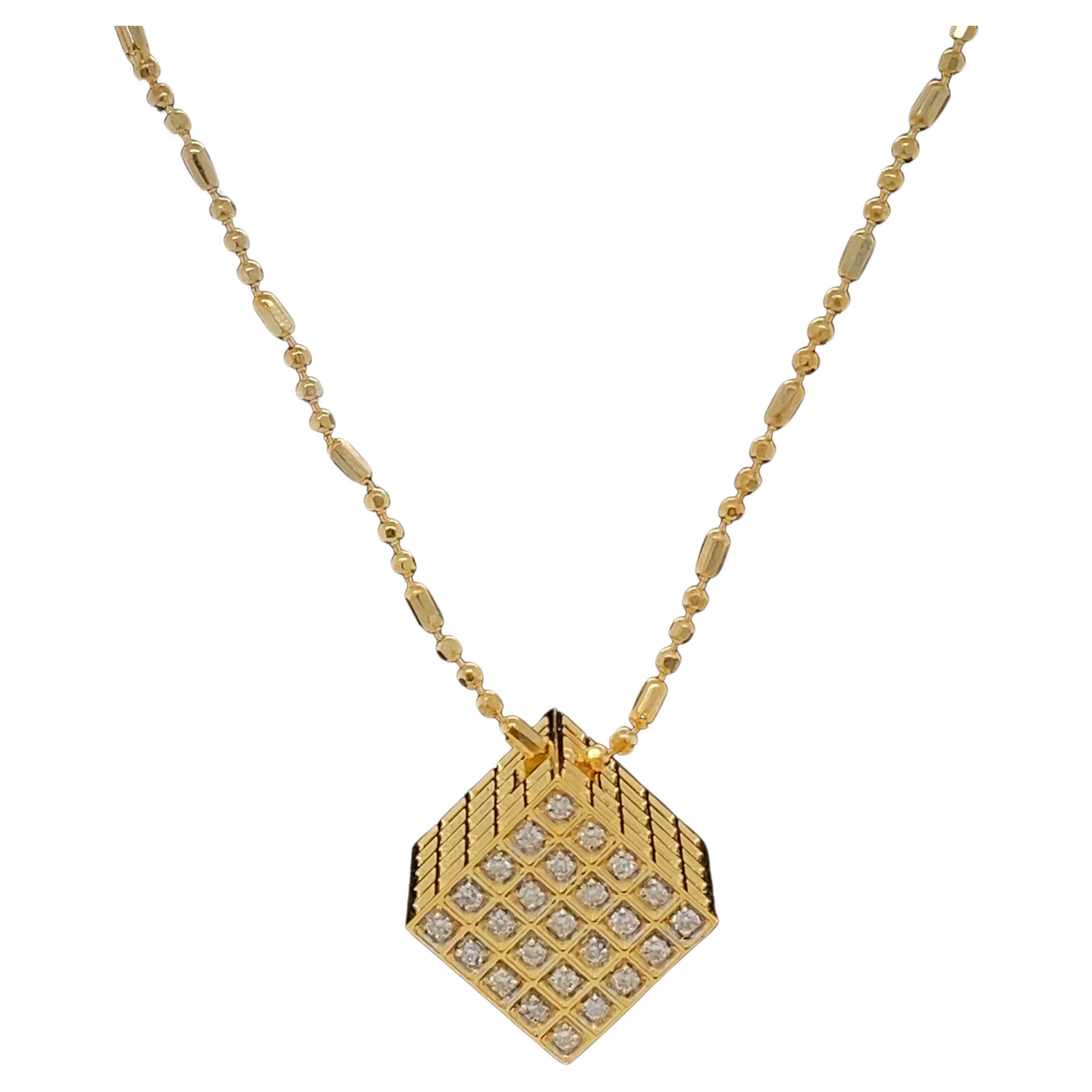 3D Solid Cube Diamond Pendant in 18k Solid Gold | 1stDibs