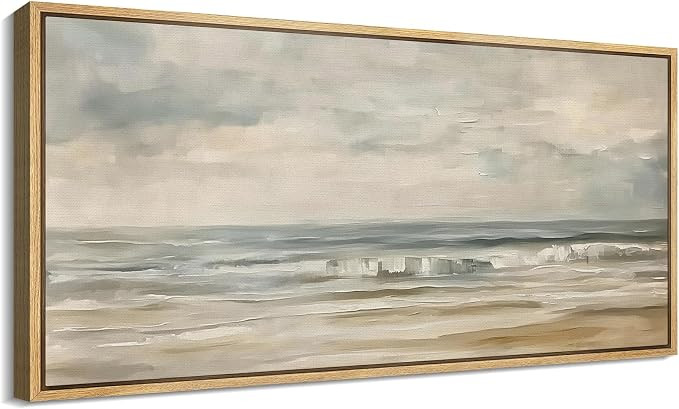 SIGNFORD Extra Large Framed Canvas Print Wall Art Coastal Ocean View Soft Neutral Beach Illustrat... | Amazon (US)