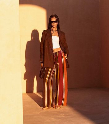 Women's Brown Striped Drawstring Wide Leg Trousers New Look | New Look (UK)