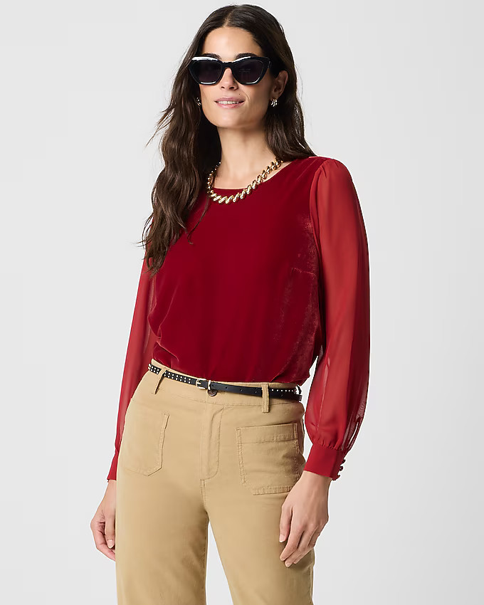 Velvet puff-sleeve top | J.Crew Factory