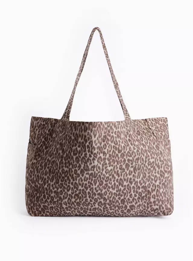 Brown Leopard Printed Canvas Tote Bag One Size | Tu Clothing