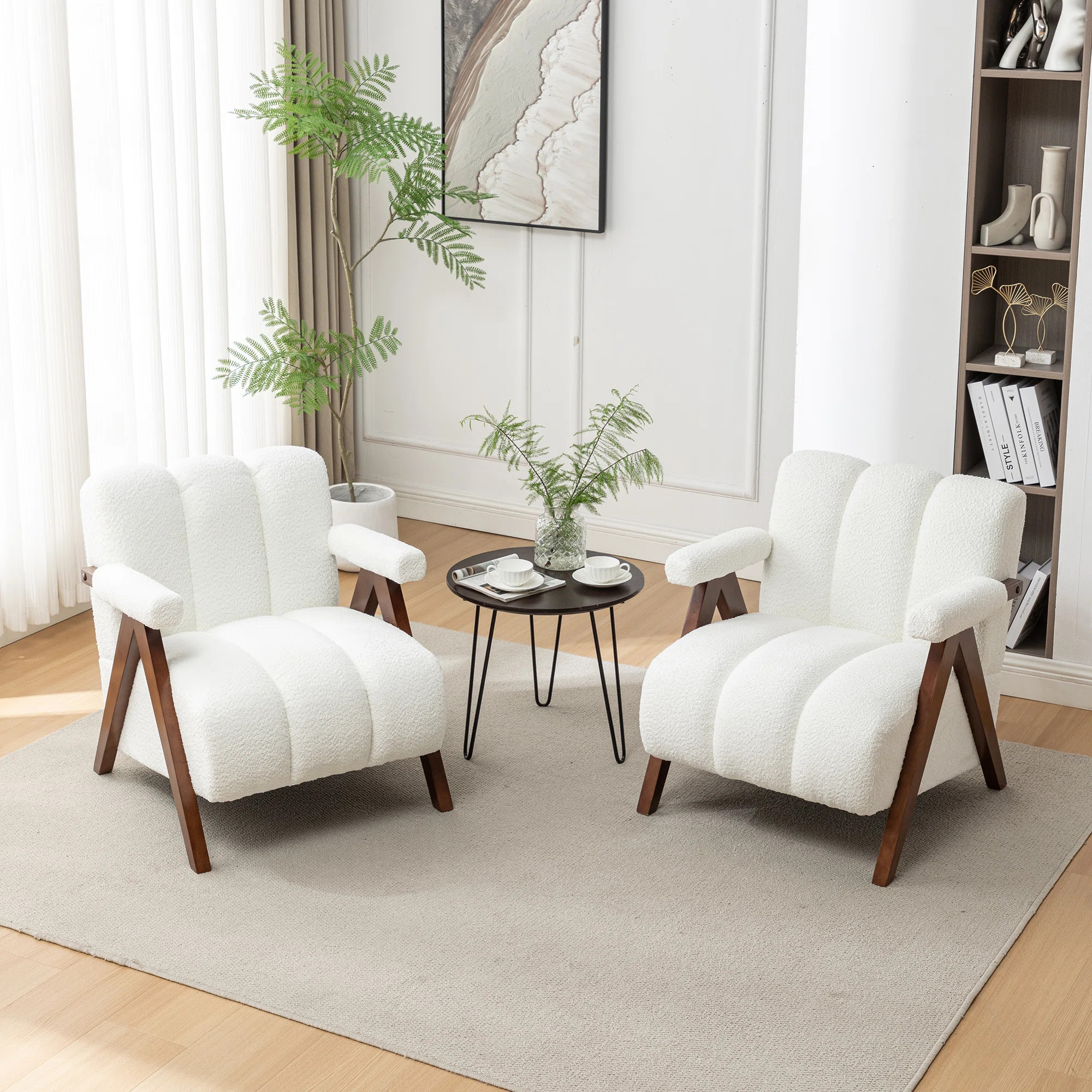 Dormon Upholstered Boucle  Armchair with Solid Wood Legs (Set of 2) | Wayfair North America
