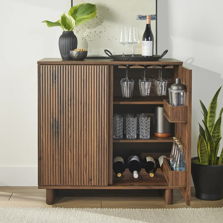 Better Homes & Gardens Lillian Fluted Bar Cabinet, Walnut Finish | Walmart (US)