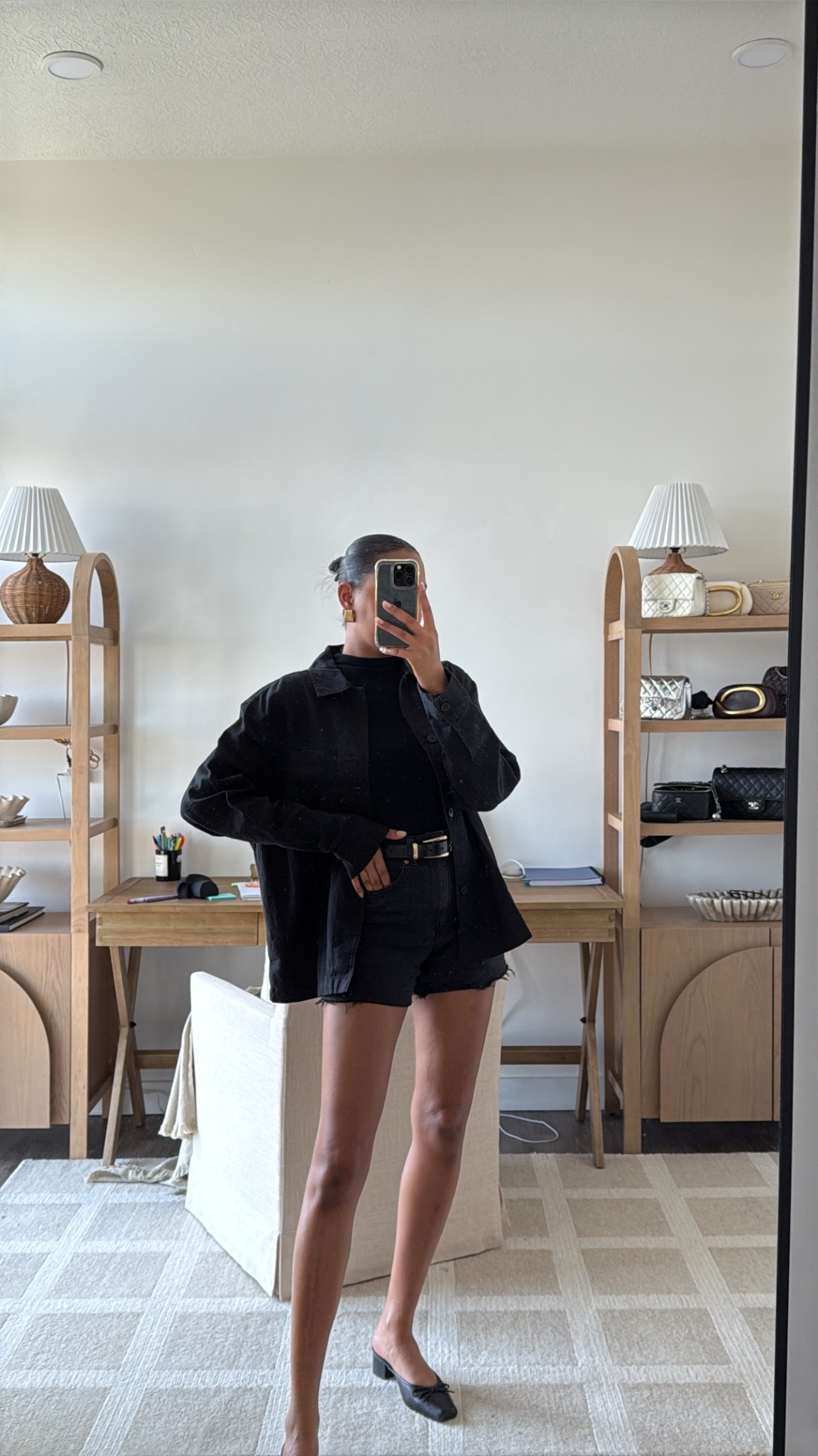 Spring Outfit Idea | neutral fashion, minimalist fashion, all black outfit, spring fashion 2025, spring ootd, what I wore today, daily outfits, chic outfit, denim outfit, black jean shorts, everyday outfit ideas, casual outfit 

#LTKWorkwear #LTKFindsUnder50 #LTKFindsUnder100