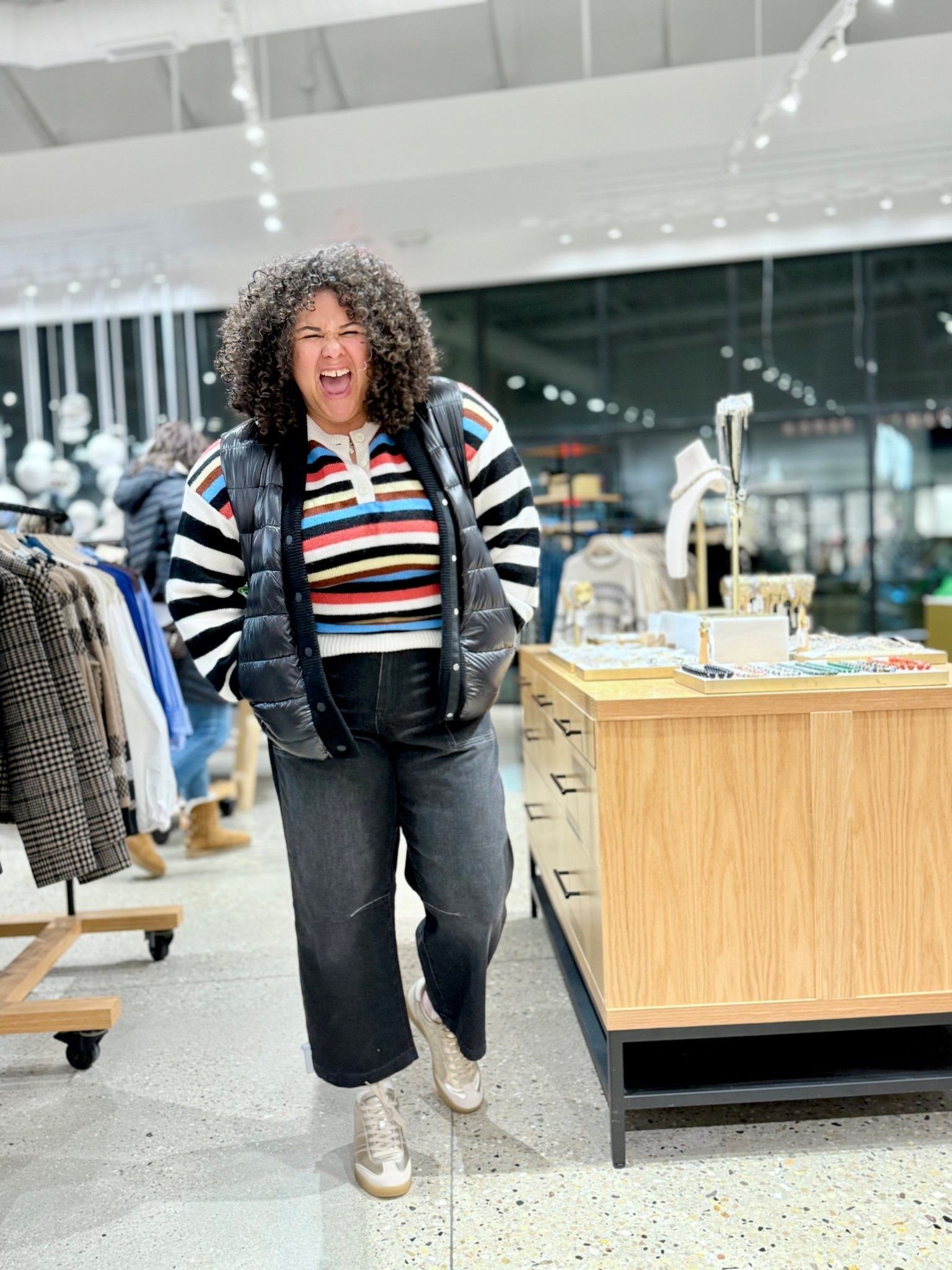 Screaming thank you to everyone who came to my @evereveofficial Style Party tonight in collaboration with @here_there_anywear!

This outfit screams cool and casual weekend vibes with the striped sweater, barrel jeans, shiny vest, and gold sneakers.

Make sure you put some items on your own wishlists this Christmas too!



#LTKSeasonal #LTKOver40 #LTKMidsize