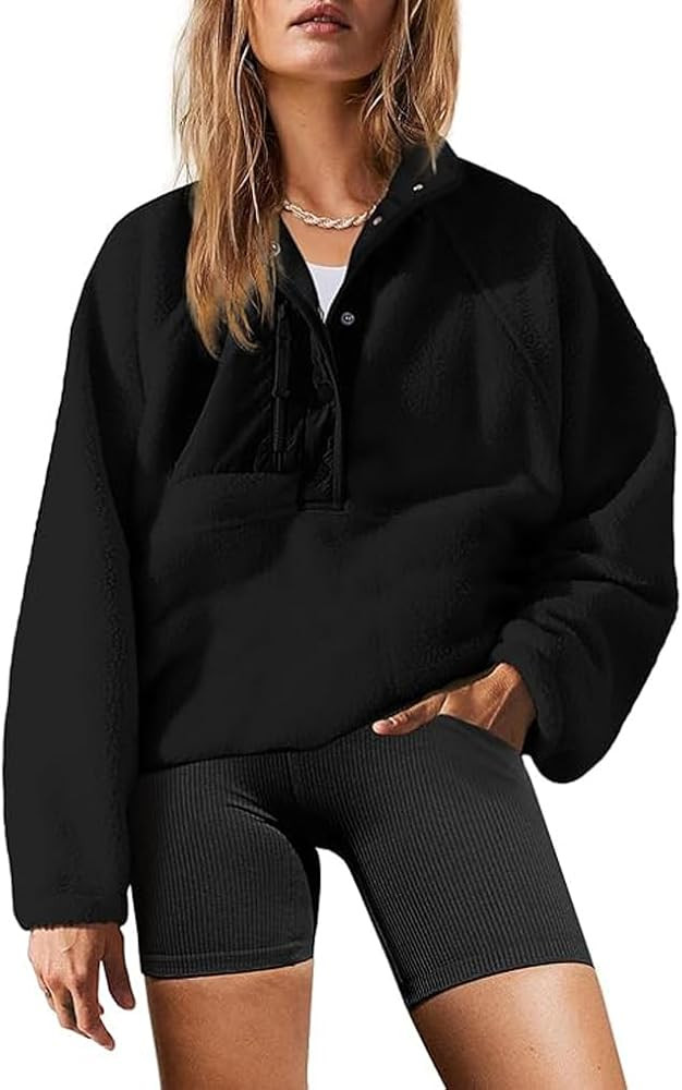 Aoang Womens Oversized Sherpa Jacket Fuzzy Fleece Teddy Coat with Pockets Colorblock | Amazon (US)