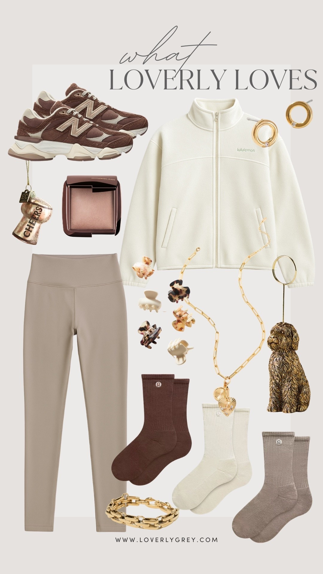Some things I’m currently loving - I’m a sucker for a neutrals! 😍 I actually have this fleece jacket from lululemon, & love it! The perfect jacket for cold walk!

Loverly Grey, lululemon, athleisure, home decor, ornament, socks, make up, leggings, fleece jacket, new balance 

#LTKSeasonal #LTKHome