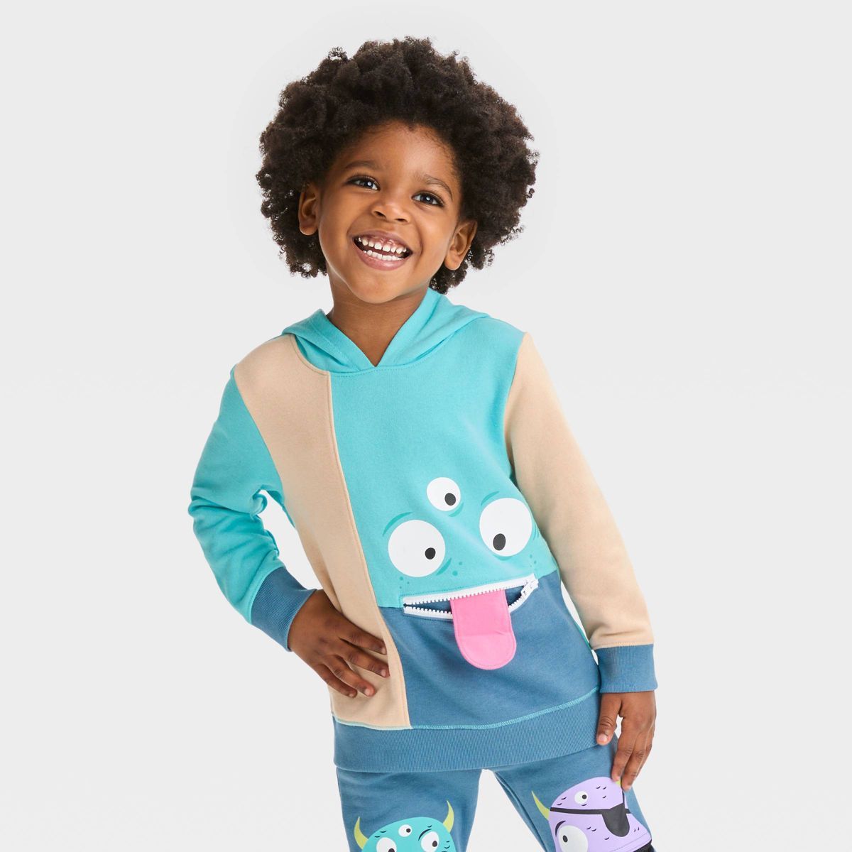 Toddler Boys' Monster Printed French Terry Pullover Hoodie Sweatshirt - Cat & Jack™ Aqua Blue | Target