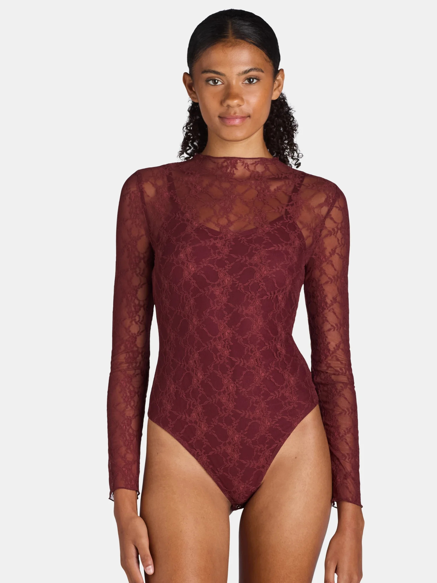 Madden NYC Women's and Women's Plus Lace Bodysuit with Long Sleeves, Sizes XS-4X | Walmart (US)