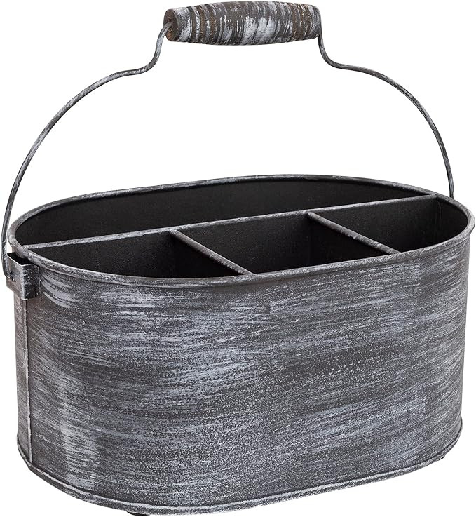 GoCraft Galvanized Flatware Caddy – Rustic Metal Utensil Holder with Handle – 4-Compartment K... | Amazon (US)